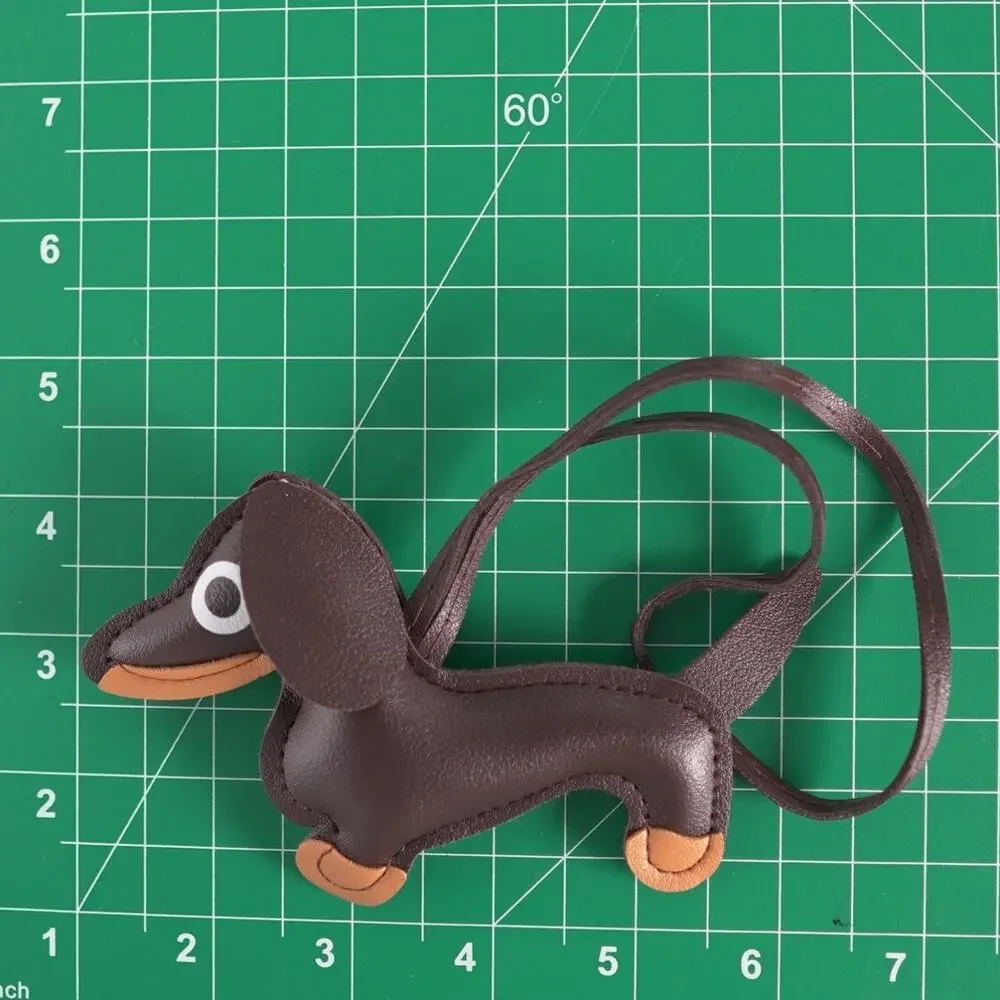 Dachshund Bag Charm Keychain Faux Leather Dog Mom Y2K Cottagecore Chocolate NWOT